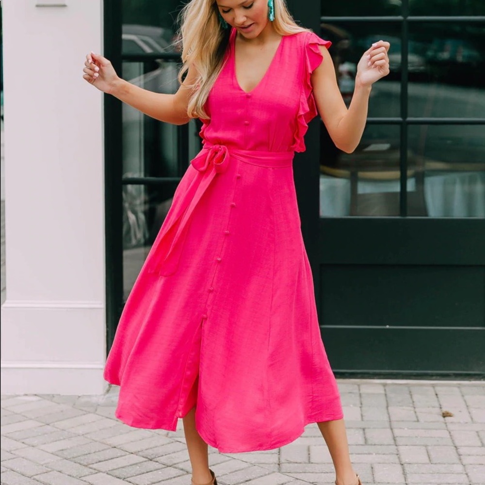 1. STATE SLEEVELESS RUFFLE-TRIM MIDI DRESS